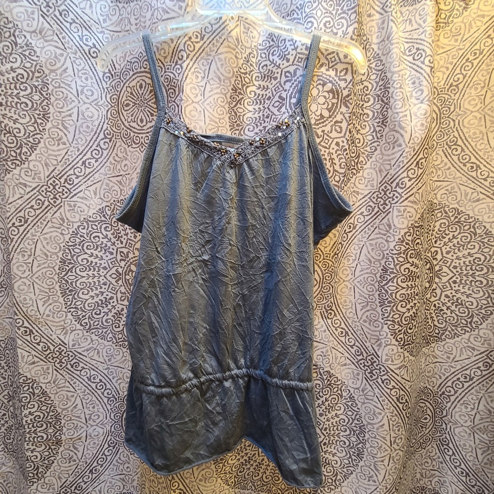 One Step Up Camisole Women 2X Gray‎ Boho Beaded Crochet Trim Peplum Top